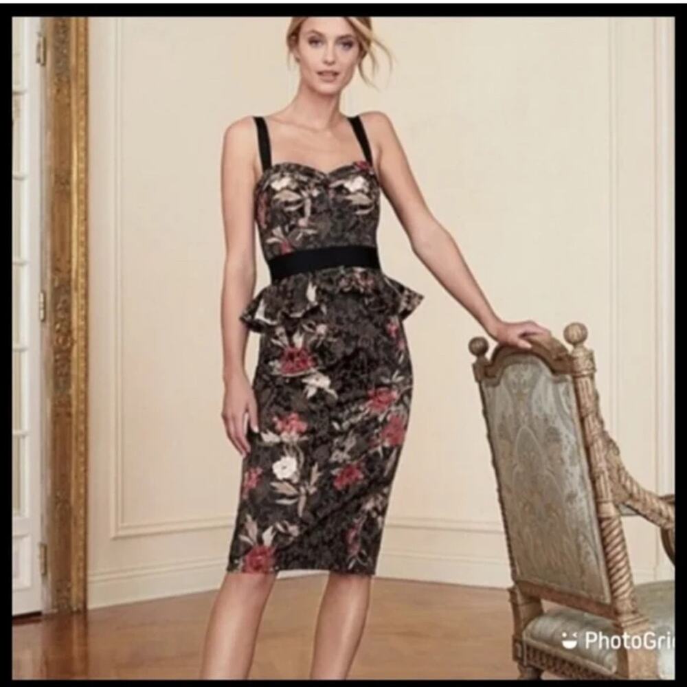 Antonio Melani Peplum Midi Dress Jacquard Floral Dress NWT Sz:8